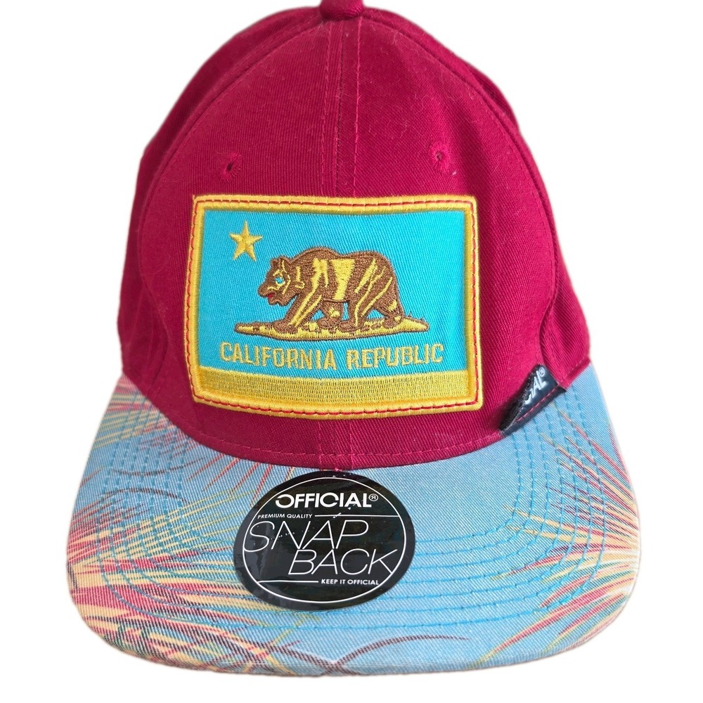 Official Crown of Snapback California Republic Bear Flag Flat Bill Hat Red Blue
